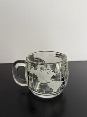 Vintage 1970s Nestle Nescafe World Map Globe Glass Coffee Mug Frosted